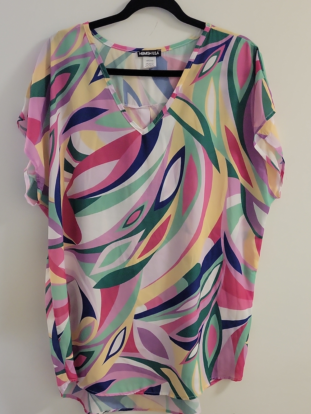 Hemish Multicolor V-Neck Printed Women's Top Size 3x